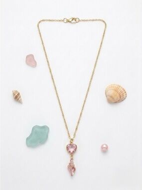 Gold Chain Necklace with Pink Heart Pendant